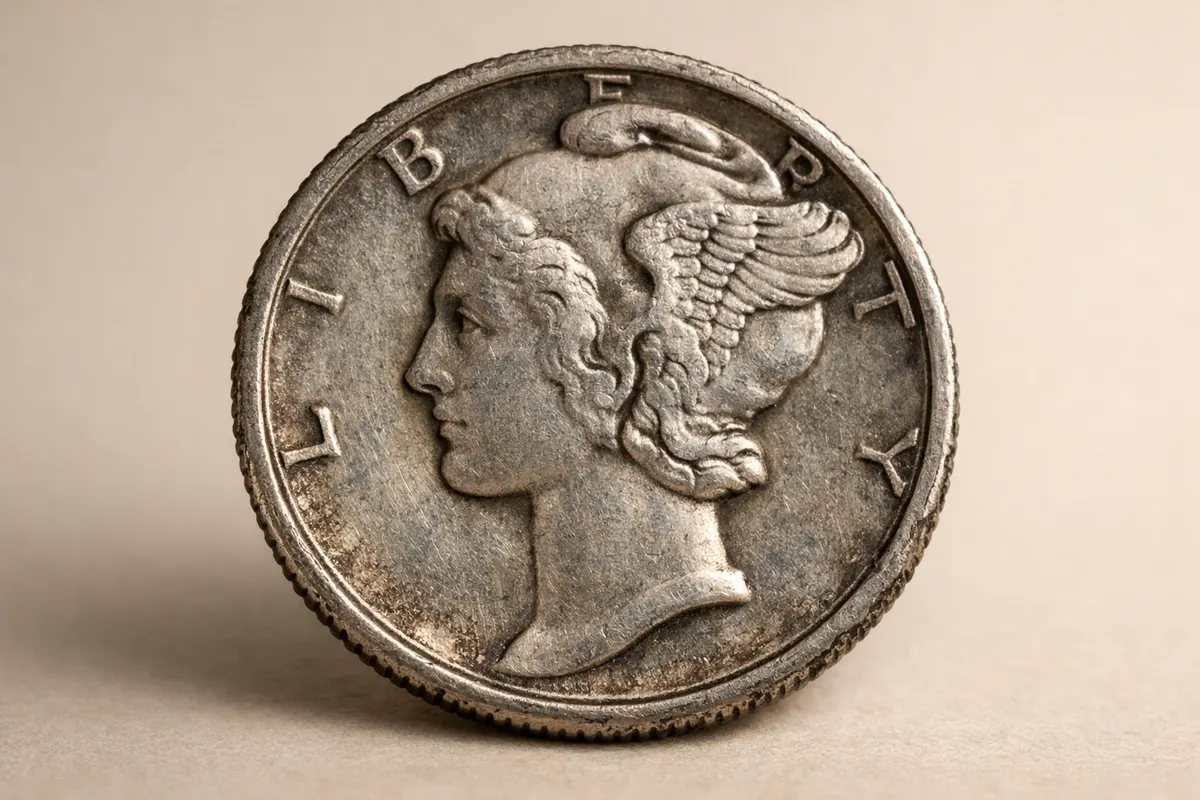 Macro-style checklist layout showing a coin face, rim, luster areas, high points, and wear zones with simple labels.