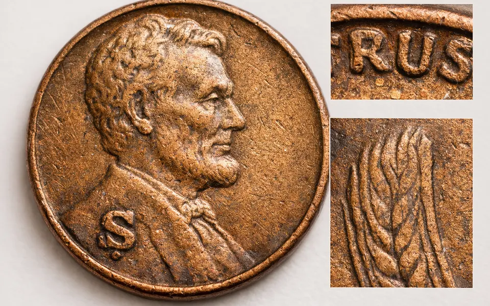 Close-up visual clues that help distinguish wheat penny errors